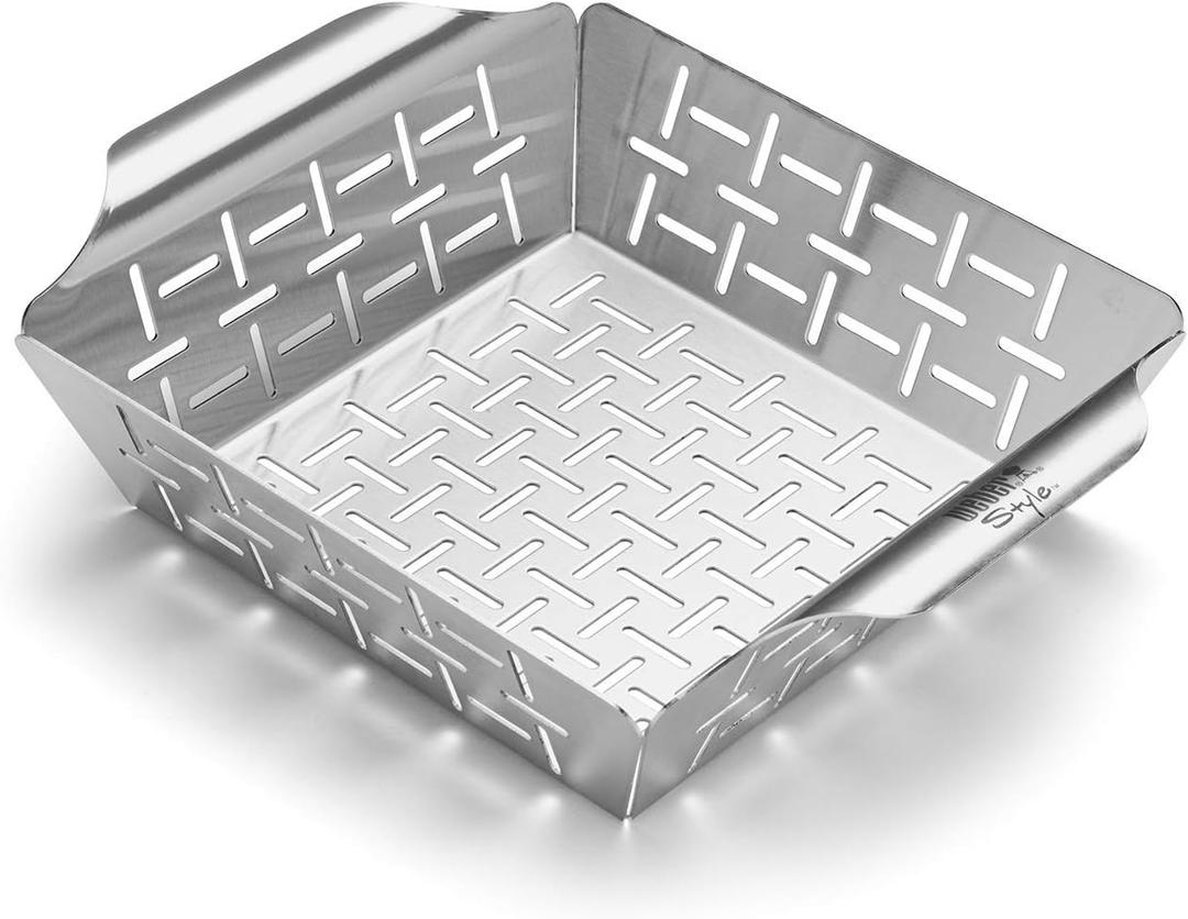 Weber Style Small Stainless Steel Vegetable Basket  Durable Grill Basket for Side Dishes, Fits All Weber Grills, Silver
