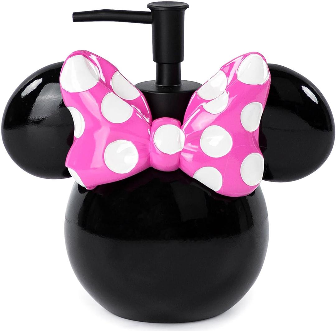 Disney Minnie Mouse Soap Dispenser - Pink & Black Kids Bathroom Accessory - Resin Lotion Pump (Black - Minnie Mouse)