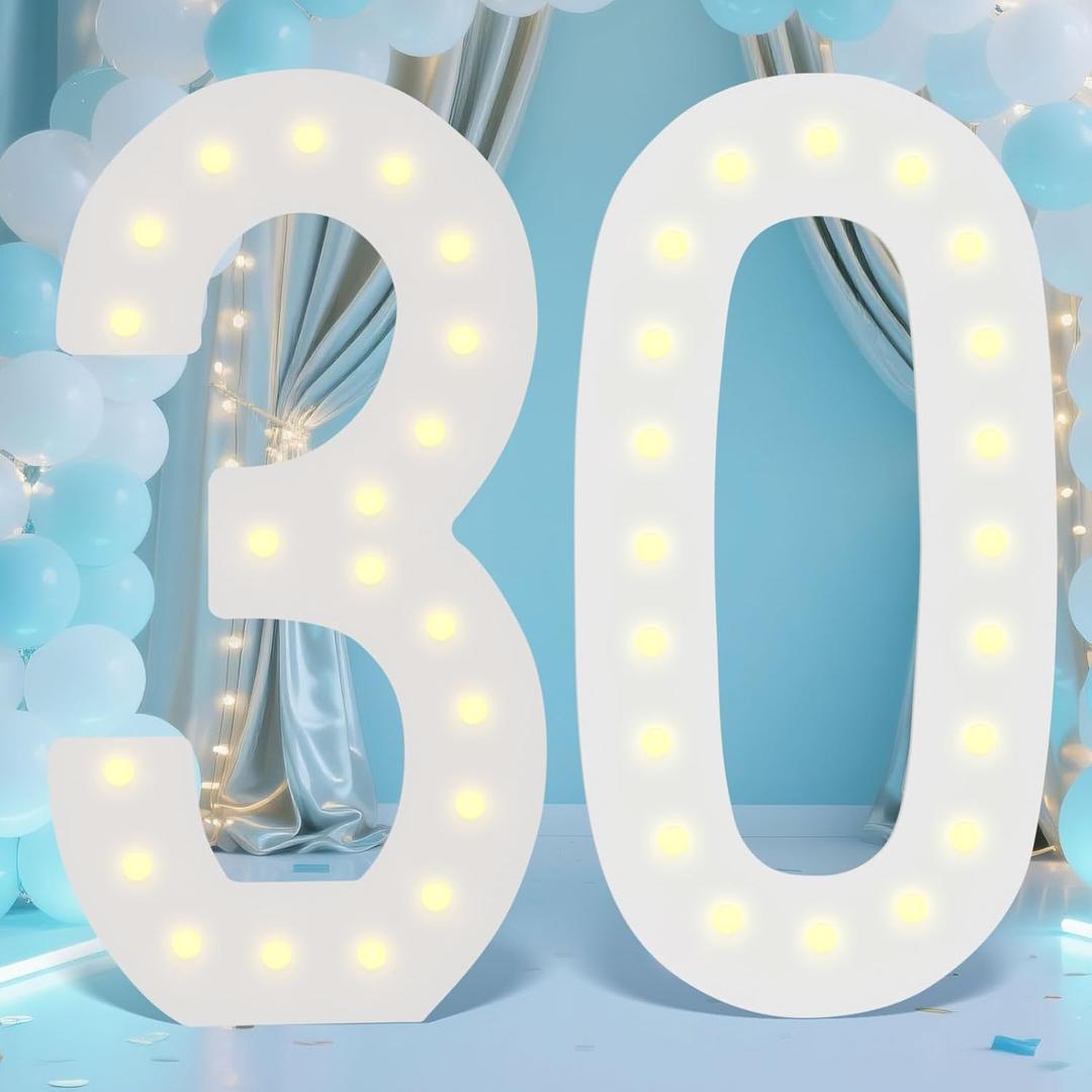 LOBOOM 4FT Marquee Numbers, 30th-Birthday Decorations,Giant Mosaic Numbers Anniversary Party Birthday Backdrop Decor, Mosaic Numbers for Balloons Number 30, Pre-Cut Foam Board Kit