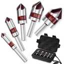 5PCS Cobalt 5-Flute Countersink Drill Bit Set - Heavy-Duty M35 82-Degree Countersink Chamfer Tool Set for Metal,Stainless Steel,Copper,Wood,Fiberboard,Plastic,SAE 3/4,5/8,1/23/8,1/4
