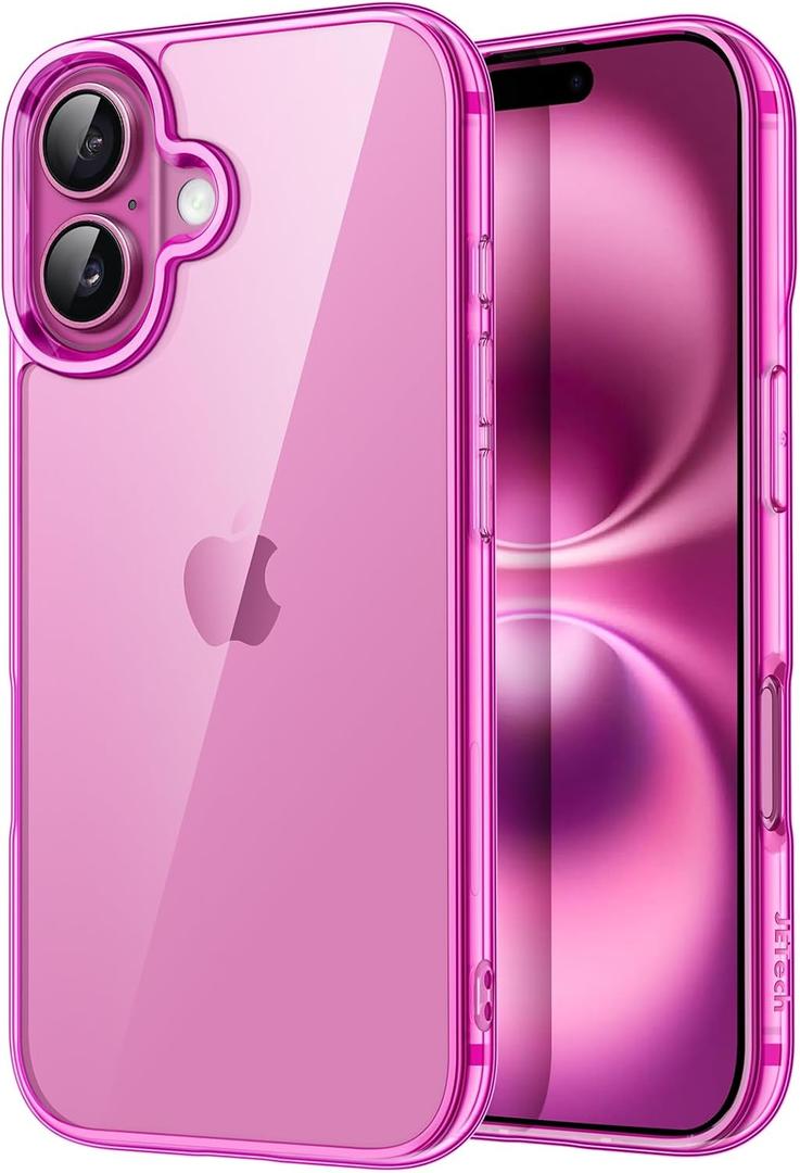 JETech Case ONLY for iPhone 16 Plus 6.7-Inch, Non-Yellowing Shockproof Phone Bumper Cover, Anti-Scratch Clear Back (Pink)