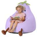 24 Inches Memory Foam Bean Bag Chair - Ultra Soft Faux Rabbit Fur Round Sofa with Handle & Machine Washable Cover, Eggplant-Shaped Kids Reading Chair for Bedroom, Living Room and Playroom, Purple