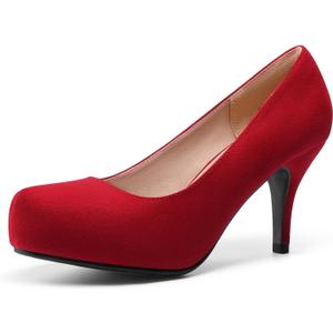DREAM PAIRS Tiffany Women's Classic Elegant Versatile Low Stiletto Heel Dress Platform Pumps Shoes, Size 8, Red, TIFFANNY