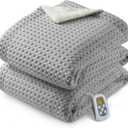 CAROMIO Heated Blanket Full Size, Waffle Weave Electric Blanket Throw with LCD Controller, Fast Heating, 10 Heat Levels & 1-12H Time Settings, ETL Certified, Machine Washable, Grey, 72" x 84"