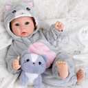 Aori Lifelike Baby Dolls - Realistic 17-Inch Baby Girl with Cute Lightweight Body, Real Life Baby Doll Set with Accessories for 3+ Kids Girls & Collection (Gray Kitty)
