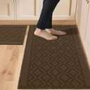 COSY HOMEER 48x20 Inch/30X20 Inch Kitchen Rug Mats Made of 100% Polypropylene 2 Pieces Soft Kitchen Mat Specialized in Anti Slippery and Machine Washable,Brown (20"x30"+20"x48")