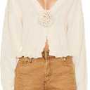 Meladyan Women’s Vintage Flower Slit Sweater Top Sexy Deep V Neck Knit Crop Tops Long Sleeve Y2K Fall Winter Going Out Top Beige