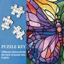 Stained Glass Flower Butterfly Puzzle for Adults 1000 Pieces, Round Mosaic Art Jigsaw Puzzle, Colorful Floral Puzzle