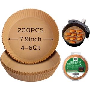 SIUDANGKA 200 Pcs Air Fryer Liners - Disposable Parchment Paper Sheets for Ninja Air Fryer AF101 & AF150 XL (200pcs 7.9'' Round)