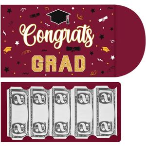2 x 2026 Jumbo Graduation Money Gift Card Holder with Envelopes 14 x 8 in Oversized Surprise Graduation Money Holder for Cash College High School Grad Party Supplies(Red Gold)