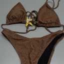 SOLY HUX Women's Sexy Halter Triangle Bikini Set Tie String Swimsuit High Cut Thong Two Piece Bathing Suit (Pure Khaki), S