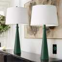 Oneach 25.75" Green Table Lamp Set of 2, Bedside Lamps with USB Ports, Modern Nightstand Lamps Set for Living Room Bedroom House Bedside Home Office Family