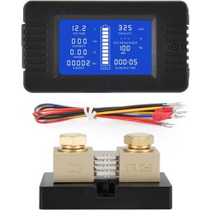 DC Multifunction Battery Monitor Meter with Shunt,0-200V,0-500A, LCD Display Digital Current Multimeter Voltmeter Ammeter for Cars RV Solar,Widely Applied to 12V/24V/48V RV/Car Battery