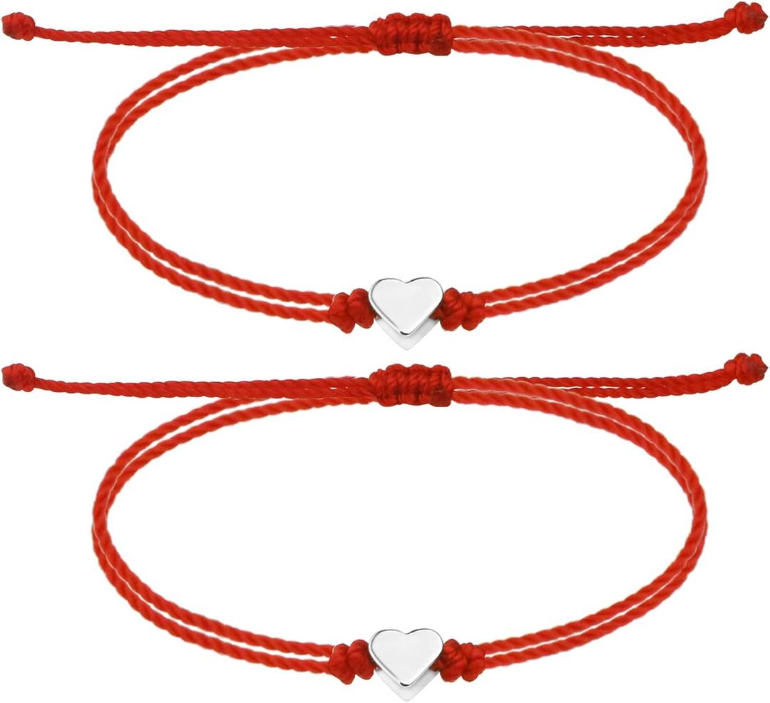 SmileBelle Red Bracelet for Women, Mother Daughter Bracelet with Heart as Friend Protection Jewelry, Red String of Fate as Matching Couple Jewelry for Him Her, Kabbalah Chinese Rope for Family Friend