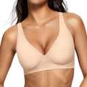 OEAK Womens Deep V Bras Wireless Comfortable Bra Supportive No Underwire Bras Tshirt Push Up Bralettes Plunge Seamless Bra (Medium, Semolina)