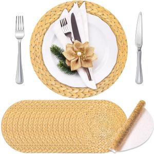 TaoBary 100 Pcs Disposable Wooden Slice Woven Paper Placemats 12 inch Rustic Charger Place Mat Bulk Table Paper Placemat for Birthday Wedding Dinner Party (Woven)