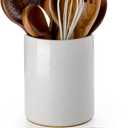 Nucookery Utensil Holder with Spoon Rest, 6.4'' Large Ceramic Kitchen Utensil Crock, Heavyweight Countertop Organizer Holds 1015 Utensils, Easy Clean, Non-Slip Cork Base