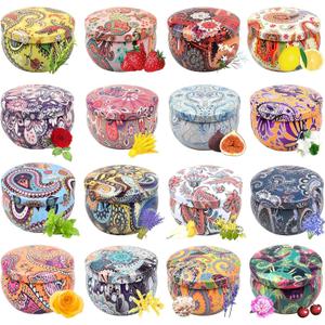 Howemon Scented Candles Gift Set, Natural Soy Wax Portable Travel Tin with Strongly Fragrance Essential Oils for Stress Relief and Aromatherapy - 16 Pack