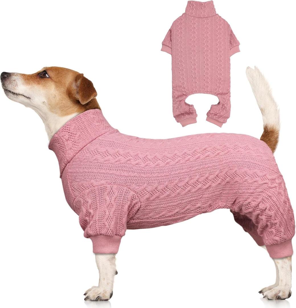 Dog Sweater Turtleneck Knitted Pet Clothes Solid Color Puppy Sweater Warm Dog Sweaters for Medium Dogs(Pink&M)