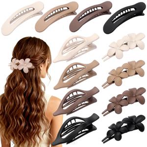 12 PCS Flat Hair Clips - 3 Styles Matte Flat Claw Clips Set Duckbill Barrettes for Women, No-Slip Strong Hold for Thin and Thick Hair, Hair Accessories for Girls Gift (Brown)
