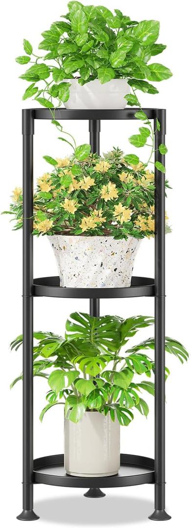 iDavosic.ly 3 Tier Plant Stand Indoor with 10 Inch Wide Tray, Tiered Corner Metal Outdoor Flower Display Holder, Vertical Tall Rack for Patio Porch Living Room, Modern Black