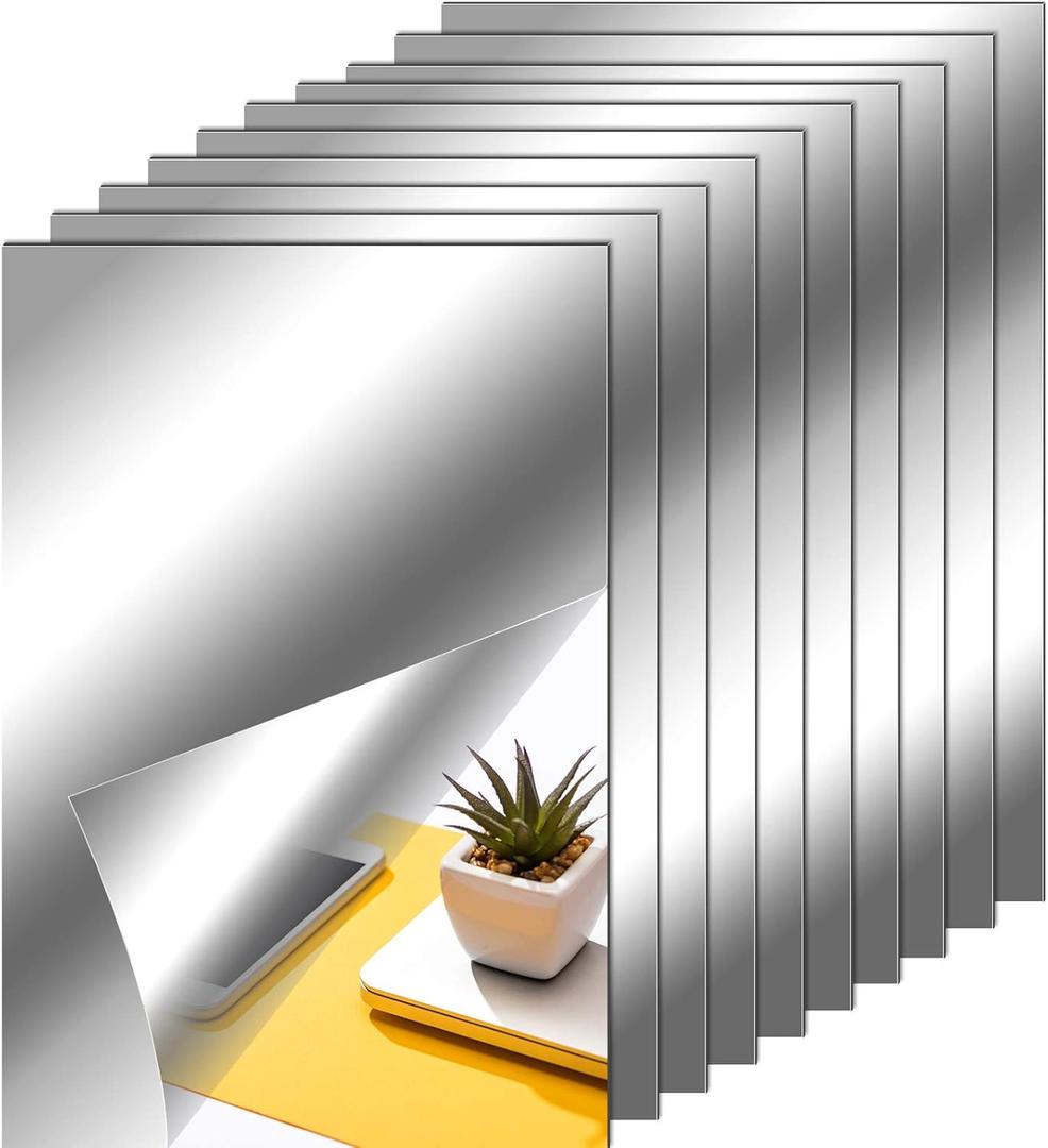Zonon Flexible Mirror Sheets Self Adhesive Non Glass Mirror Tiles Stickers for Home Wall Decor(10 Pieces,6 x 9 Inches)