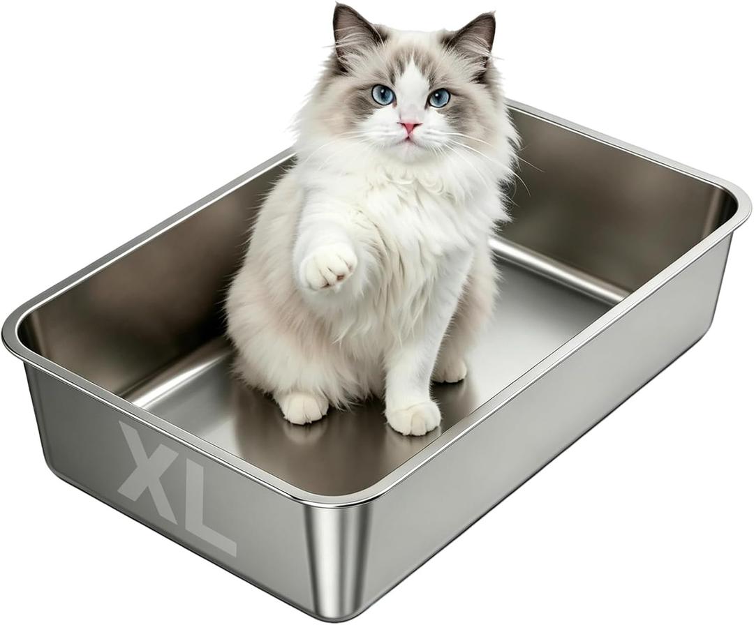 Extra Large Stainless Steel Cat Litter Box, Non-Stick & Odor-Free