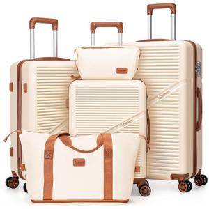 Cosbarn 5 Piece Luggage Sets with Spinner Wheels, Hardshell ABS Suitcase Set with Tsa Lock, Lightweight Hardside Waterproof Travel Suitcases for Men Women, White (20"/24"/28")