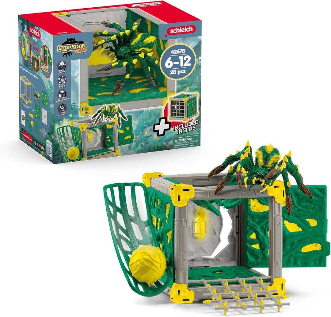 Schleich Eldrador Creatures - 28 PC Jungle Battle Cave with Spider Toy Playset - Tarantula Figurine for Boys and Girls with Expandable Fortress - Interactive, Imaginative Play for Kids Ages 7+ | 42678