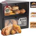 Corner Bread Box for Kitchen Countertop - New 2026 Airtight Design - Extra Large, Double Layer Black BreadBox, Vintage Storage for Homemade Bread, Under Cabinet Organizer