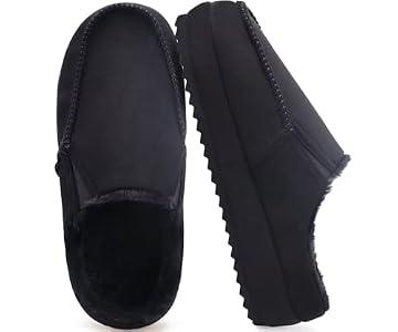 KuaiLu Womens Clog Slippers Cozy Suede Warm Plush Lined Arch Support Faux Fur House Ladies Bedroom Slippers Comfy Orthotic Memory Foam Plantar Fasciitis Home Indoor Outdoor Shoes Black US8