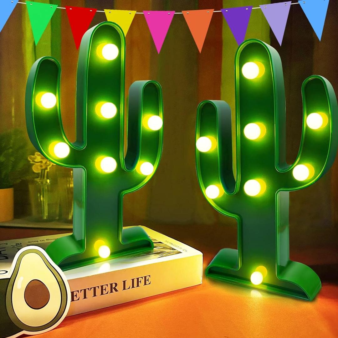 Extra Large - 2 Pack LED Cactus Light Cinco de Mayo Decorations 10 x 5.5 Inch Cactus Decor Mexican Fiesta Party Decorations Cute Night Lamp for Table Kids' Room Bedroom Living Room Gift Party Home