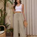 KICZOY Women Flowy Pants Drawstring Waist Wide Leg Palazzo Beach Pants Loose Fit with Pockets (Black, XL)