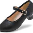 Dufannie Girls Dress Shoes Low Heel Princess Flats Mary Jane Flower Wedding Party Glitter Shoes for Kids Toddler (12 Little Kid, Classic Pu Black)