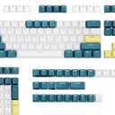 Happy Balls PBT Doubleshot Keycaps OEM Profile Custom Cherry MX Keyset for 61 63 64 66 68 84 87 96 100 104 108 MX Switches Mechanical Keyboards(Merlin Keyset) (White Cyan and Yellow)