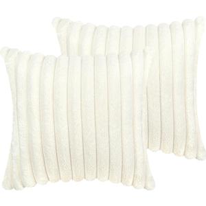 18x18 Throw Pillow Covers Set of 2, Decorative Faux Fur Covers for Bed, Couch Soft Fluffy Pillow Cover with Velvet Back for Living Room, Neutral Home Dcor Accent for Sofa - Cream White
