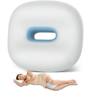 Knee Pillow for Side Sleepers, Memory Foam Leg Pillow for Side Sleeping, Between Legs Pillow for Hip and Back Pain Relief - Side Sleeper Pillow with Breathable Pillowcase and Elastic Strap (Grey & Blue)