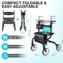 PLANET WALK Super Lightweight Rollator Walker for Seniors, Foldable Rolling Walker with Seat and 8" Rubber Wheels for All Terrain, Unique Design Aluminium Frame Sturdy Walkers for Traveling - Black