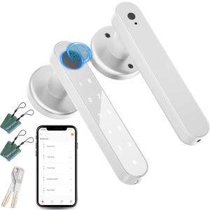 Fingerprint Door Lock,Smart Door Knob,Biometric Door Knob with Smart APP Keyless Entry Door Lock with Tuya for Home/Bedroom/Office/Apartment/Airbnb Siver (Silver)