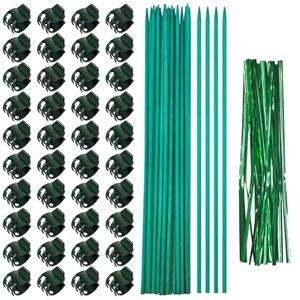 40Pcs Plant Clips and 20Pcs Bamboo Garden Stakes for Tomato Orchid with 20Pcs Metallic Twist Ties, Plant Stem Support Plant Stakes for Indoor Outdoor Vine Plants