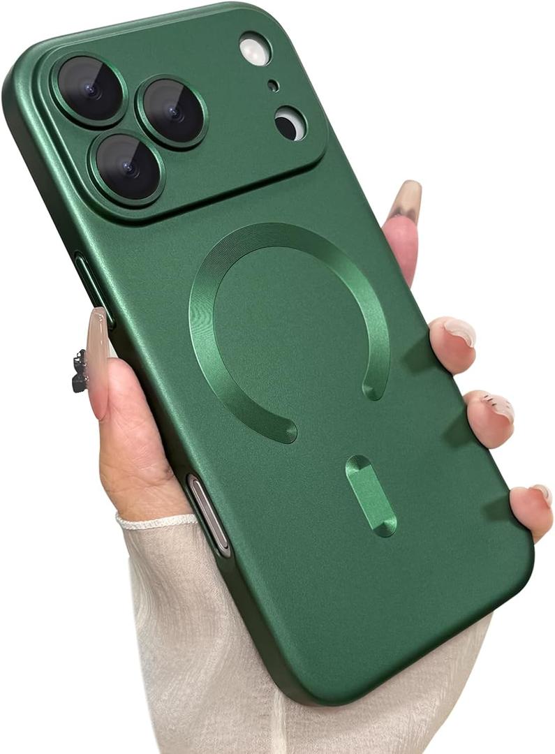 Ankofave Magnetic for iPhone 17 Pro Max Case, with Camera Lens Protector, Compatible with Magnetic, Slim Shockproof Bumper Soft Silicone Metallic Luster Phone Case for iPhone 17 Pro Max, Green