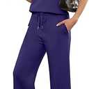 ANRABESS Women's 2 Piece Outfits Lounge Sets 2025 Summer Sweatsuits Short Sleeve Wide Leg Pants Sweat Set Tracksuits Clothes Navy Blue Small, S