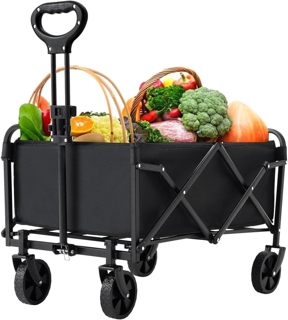 Heavy Duty Folding Wagon Portable Foldable Beach Wagon Large Capacity Removable for Camping Travel Sports Fishing Barbecue carts (220LB)