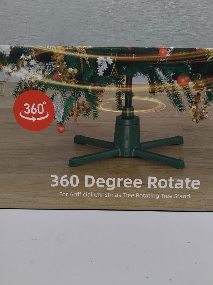 Rotating Christmas Tree Stand for Artificial Trees, 360-Degree Adjustable Tree Stand Base for Up to 9FT & 120lb Pre-lit Tree with Remote Control, 4 Built-in Electrical Outlets Revolving Tree Holder