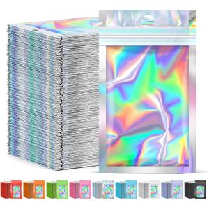 JETMORE 300 Pcs Mylar Bags, Smell Proof Bags Foil Pouch, Holographic Resealable Bags for Small Business, Candy Sample Jewelry Bag Sealable Packaging for Party Favor Food Storage ((2.8x3.9in)