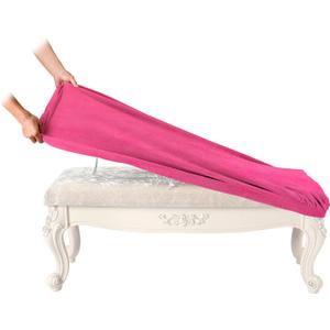 SINOSSO Soft Velvet Shoe Bench Cover, (36.5"- 48") L x (13.8"- 18") W Stretch Washable Dining Bench Upholstered Protector Rectangle Chair Slipcover, (L, Hot Pink)