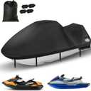 Jet Ski Cover, Durable 420D Jetski Covers 2 3 Seater Waterproof, UV Resistant Jetski Cover with 2 Air Vents, 4 Windproof Buckles, All Weather Universal Cover for Yamaha Seadoo (115"-120") (Black)