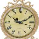 Funly mee Vintage Pewter Table Clock with Antique Golden BowPlexiglass Shell