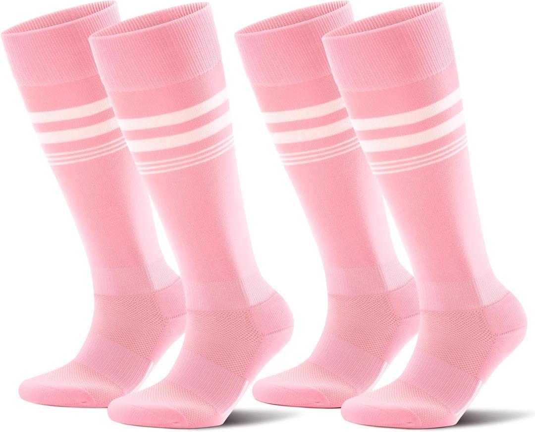 CS CELERSPORT 2/3 Pairs Soccer Softball Socks for Youth Kids, Men and Women Multi-sport Socks (Large, Pink (2 Pack)