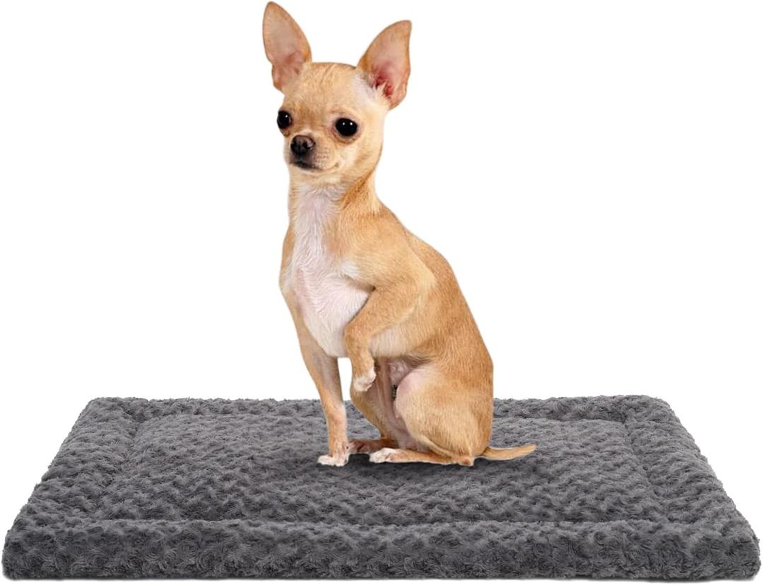 Washable Dog Bed Mat Reversible Dog Crate Pad Soft Fluffy Pet Kennel Beds Dog Sleeping Mattress for Large Jumbo Medium Small Dogs, 24 x18 Inch, Gray 